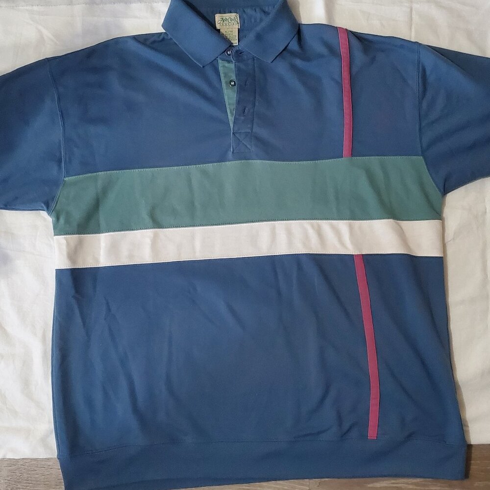 Vintage Ash Creek Trading Color Block Polo Shirt - XL Blue Green